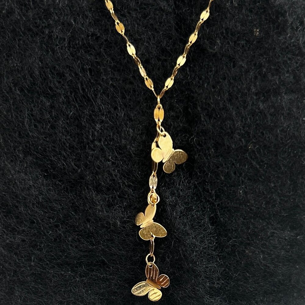 14K Yellow Gold Butterfly Lariat Necklace 18" (Adjustable)